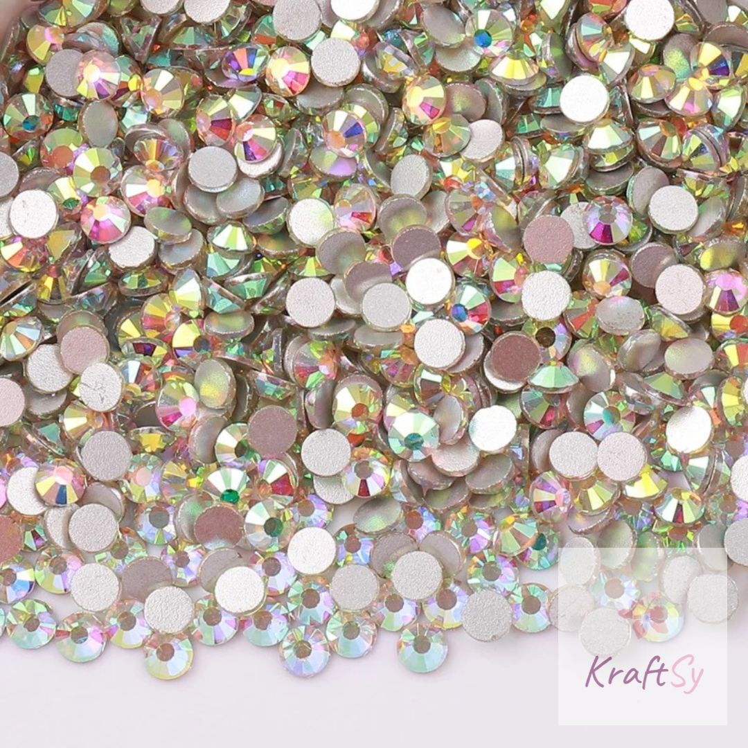 Crystal AB Silver Bottom Flatback Glass Rhinestone